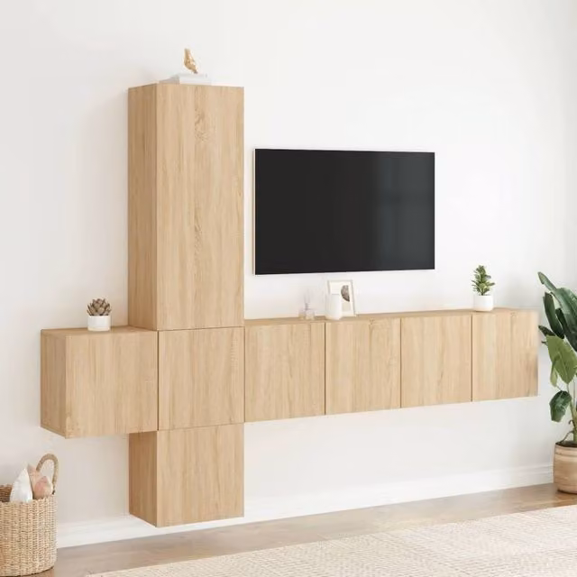 Berkfield Home 5 Piece Sonoma Oak TV Wall Unit Set in Light Brown
