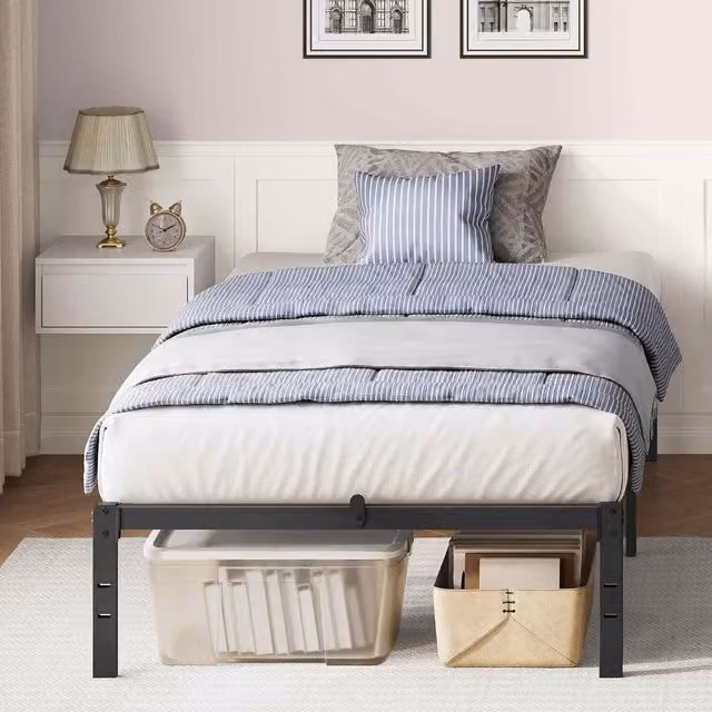 The Bazaarist Single Metal Platform Bed Frame in Black, W/D/H: 90 x 190 cm