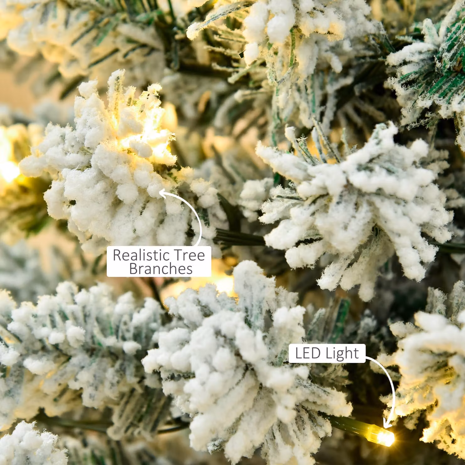 HOMCOM 6ft Prelit Artificial Snow Flocked Christmas Tree with Warm White LED Lights in Green and White – 4
