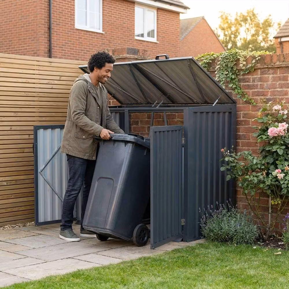 Nicoman Outdoor Metal Double Wheelie Bin Storage Shed in Anthracite Grey – 6
