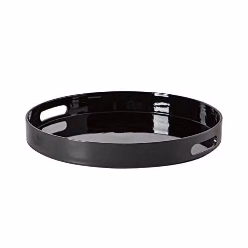 Argon Tableware Pack of 3 Round Melamine Serving Trays with Handles, Black, Diameter: 33 cm – 1