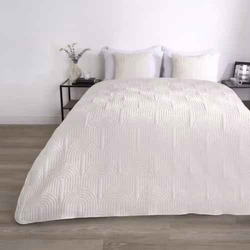 OHS Cream Quilted Arches Pinsonic Bedspread, W/D/H: 200 x 240 cm