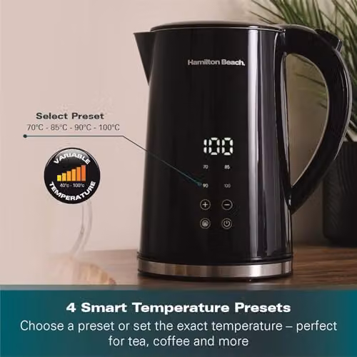 Hamilton Beach FlexiControl Digital Variable Temperature Electric Kettle, 1.7L, Black – 2