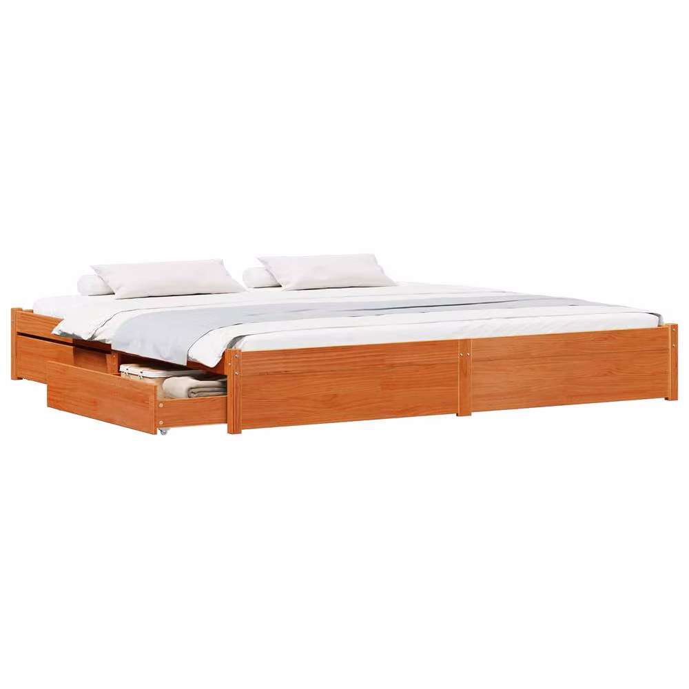 Berkfield Home Solid Pine Wood Bed Frame with Drawers, Wax Brown, 180 x 200 cm – 2