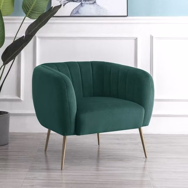 Artemis Home Matilda Green Velvet Tub Accent Chair with Armrests and Solid Wood Frame – 1