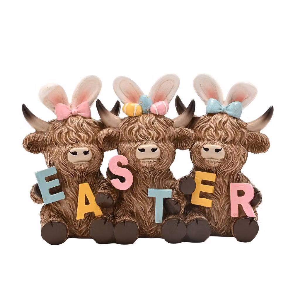 Eggs-traordinary Gift Co Highland Cows Easter Ceramic Figurine in Brown and Multicolour – 2