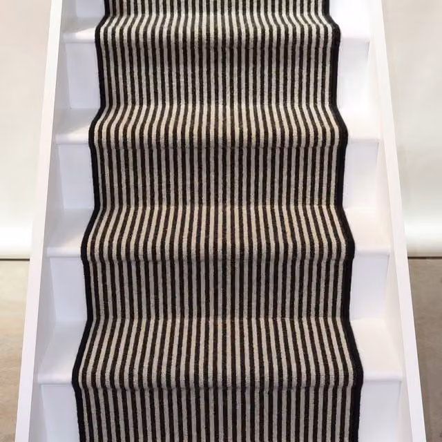 RainbowHome Mayfair Striped Wool Stair Runner in Black and White, W: 60 cm x L: 700 cm – 1