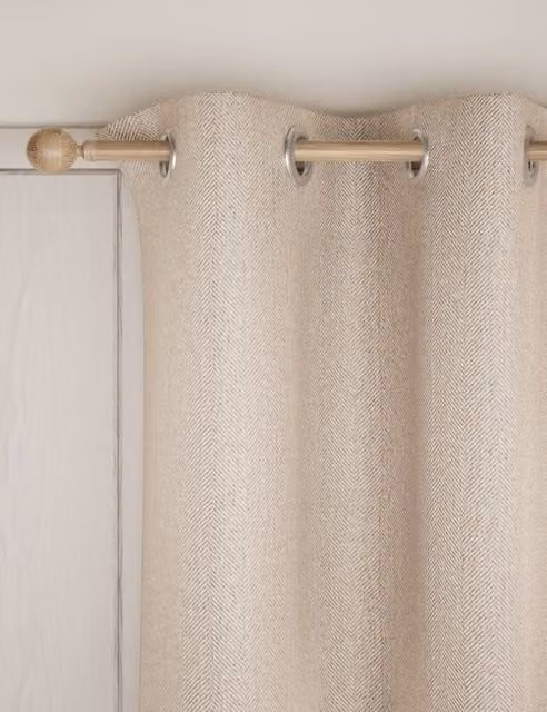 M&S Herringbone Eyelet Curtains in Beige