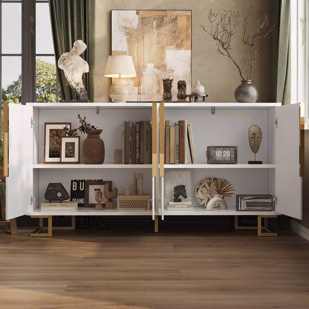 Matteo Modern Geometric White and Gold Sideboard – 3