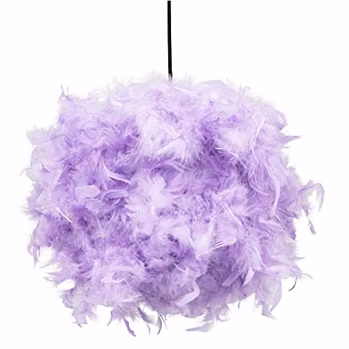 Happy Homewares Modern Lilac Natural Feather Decorated Sphere Pendant Light Shade, Diameter: 25 cm