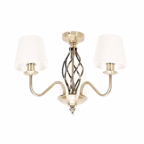 ValueLights Antique Brass 3 Light Ceiling Chandelier with White Fabric Lampshades and Included LED Bulb