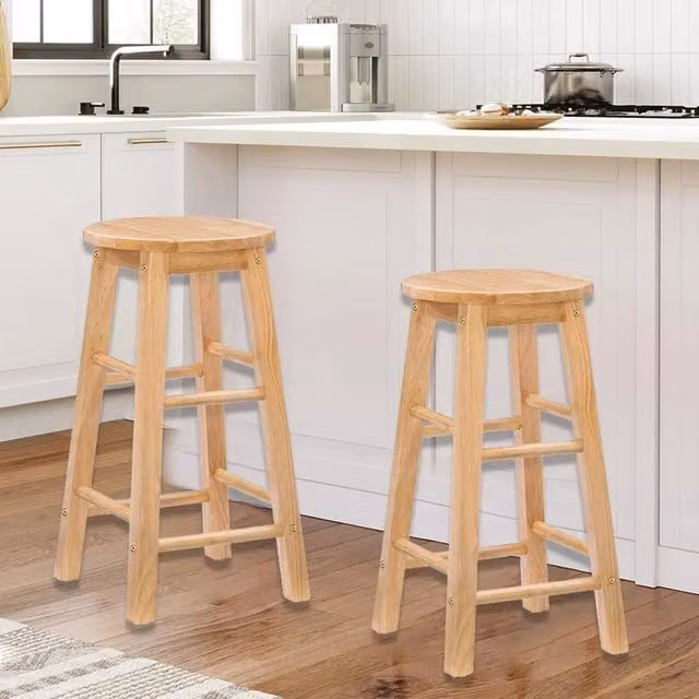 FLAVORA Wooden Kitchen Breakfast Bar Stools in Natural Brown