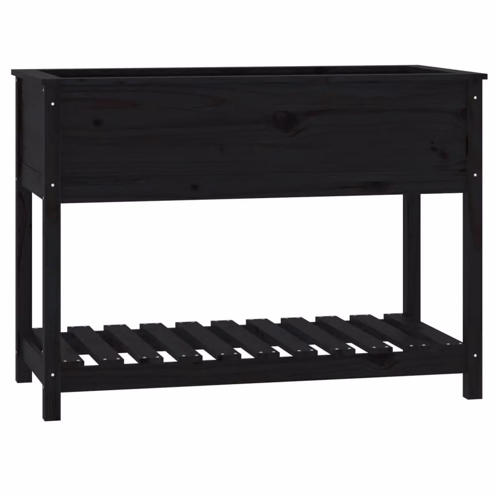 Berkfield Home Black Solid Wood Pine Planter with Shelf, W: 111.5 cm, D: 54 cm, H: 81 cm – 2