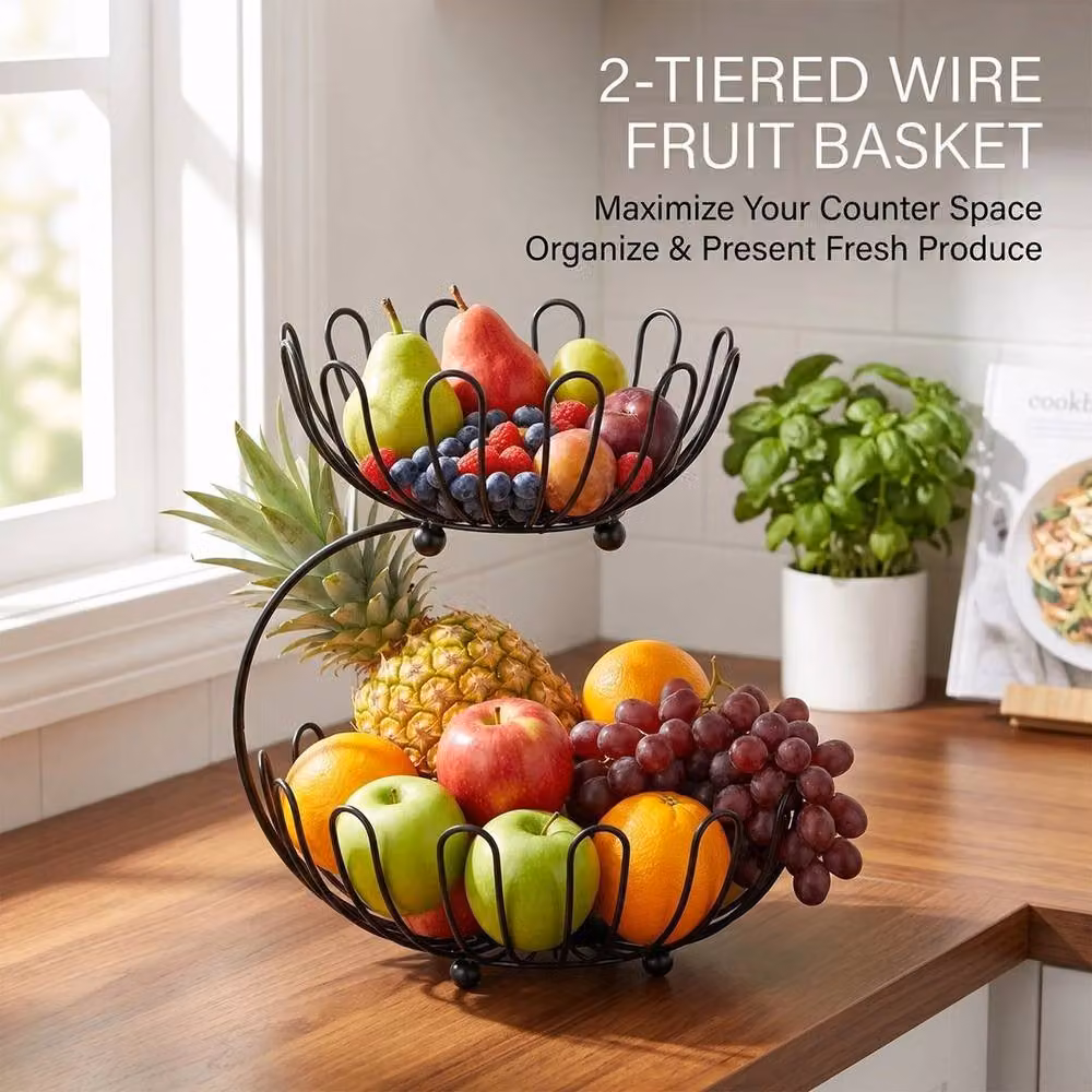 FORGEVIO 2 Tier Metal Wire Fruit Storage Basket in Black – 4