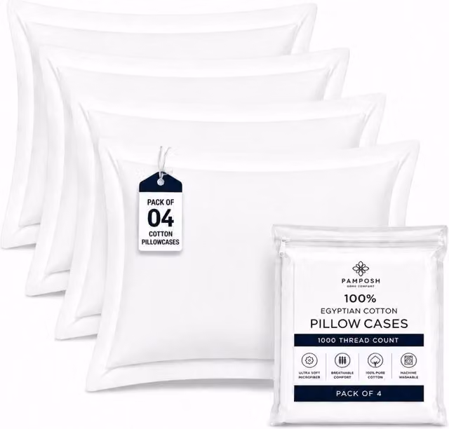 Grace Luxury 1000 TC Egyptian Cotton Oxford Pillowcases, 4 Pack, White – 1