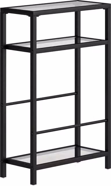 HOMCOM 3-Tier Black Side Table with Tempered Glass Tabletop and Storage Shelf – 1