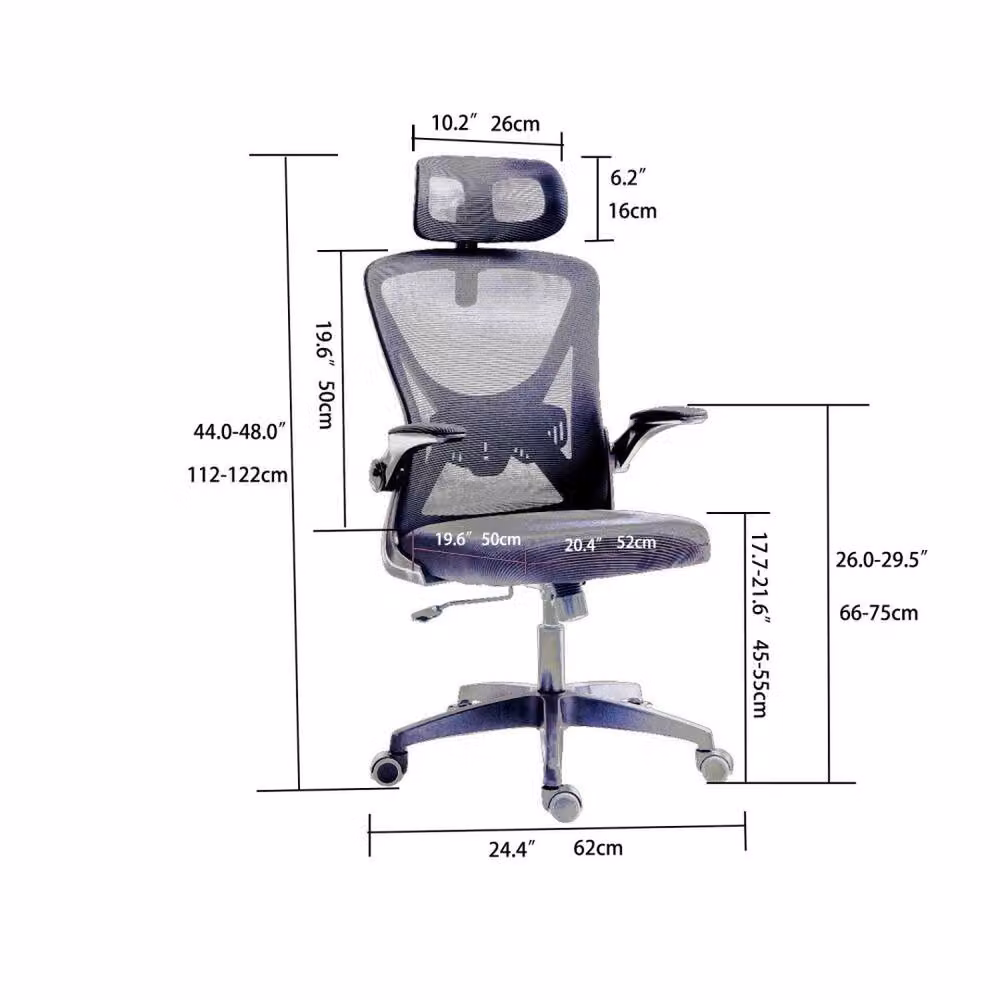 ERGOVEXA Grey Mesh High Back Office Chair with Armrests and Headrest – 2