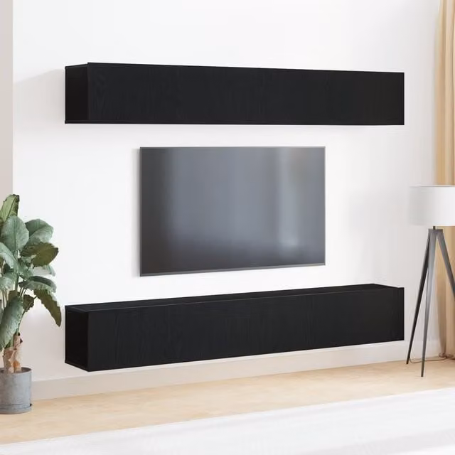 Berkfield Home 4-Piece Wall-Mounted Modern TV Cabinet Set in Black Oak Matt MDF