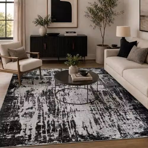 Serdim Rugs Abstract Metallic Marble Living Room Area Rug, Black, W: 120 cm, L: 170 cm – 1