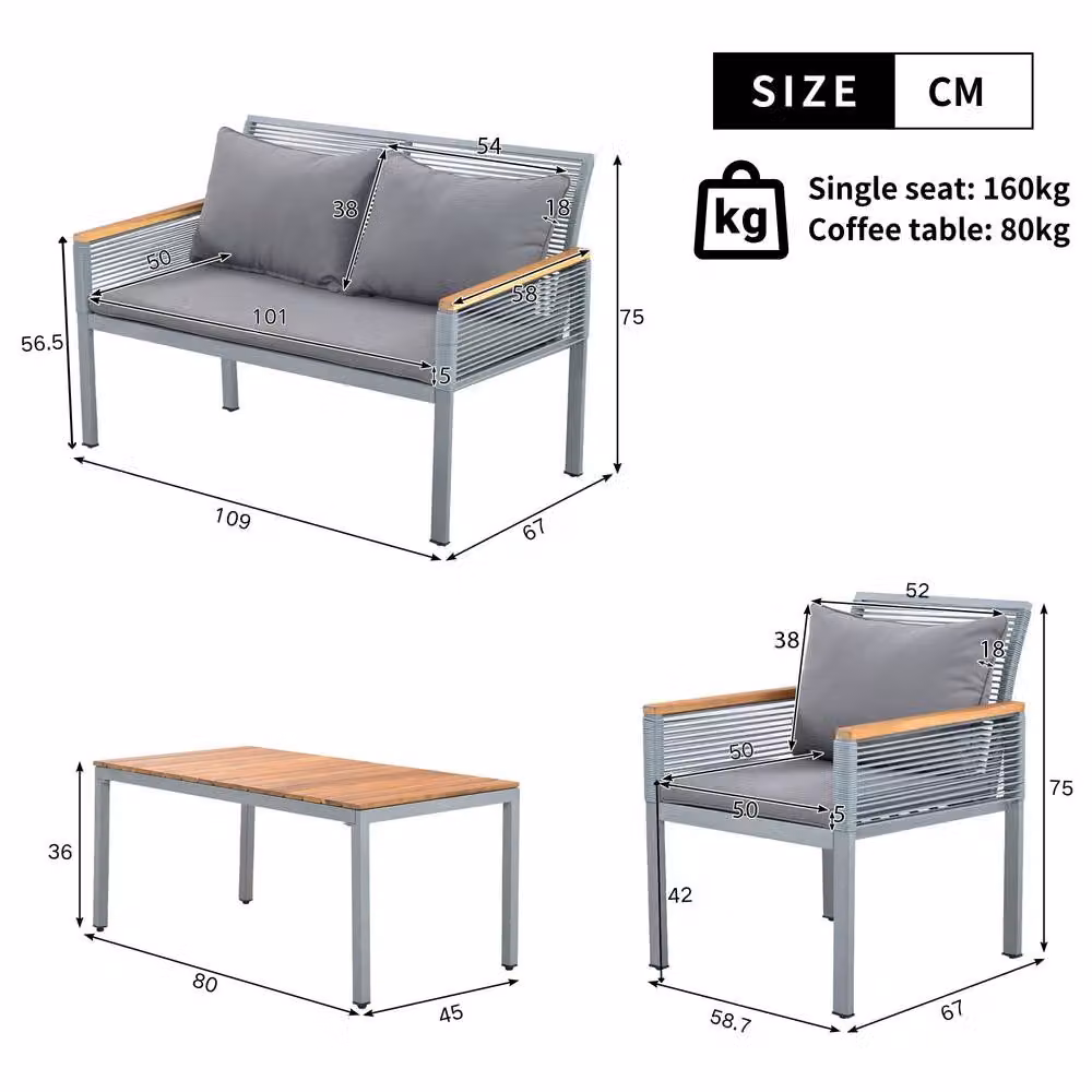 Matteo Garden Lounge Set in Grey Rattan with Acacia Wood and Metal Details – 5