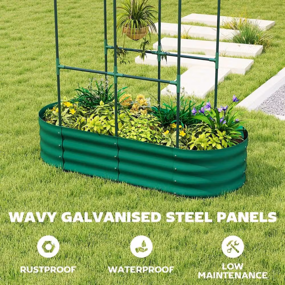 NESTLUNE Galvanised Steel Raised Garden Bed in Green, W/D/H: 121.92 x 60.96 x 139.90 cm – 3