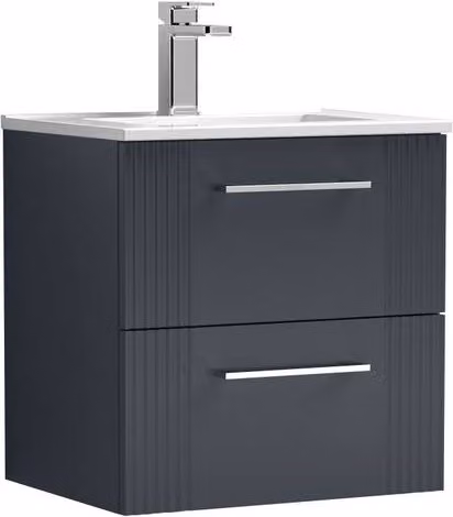 Balterley Wall Hung 2 Drawer Vanity Unit with Minimalist Vitreous China Basin, Satin Dark Grey, W: 50 cm, D: 51.8 cm, H: 50 cm