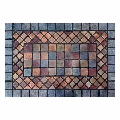 Nicoman Heavy Duty Rubber Boot Scraper Doormat, Non-Slip and Weatherproof, Rectangular, Blue Border, W/D: 90 x 60 cm