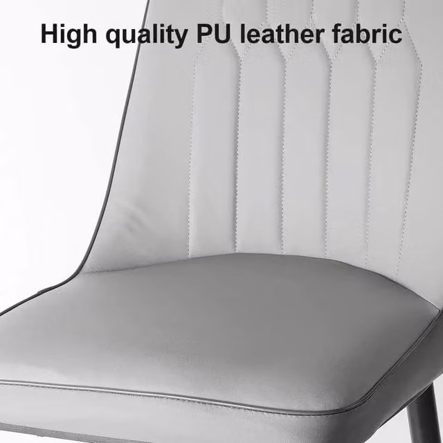 FLAVORA Set of 2 Armless Faux Leather Dining Chairs with Metal Legs in Grey
