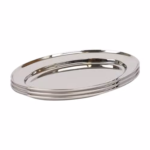 Argon Tableware Stainless Steel Oval Serving Platters, Silver, Pack of 3, W: 25 cm, D: 17 cm – 1
