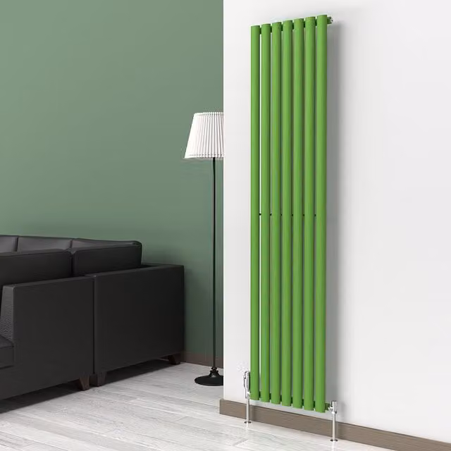Lux Heat Oval Coloured Vertical Steel Radiator in Apple Green, H 180 cm x W 42 cm