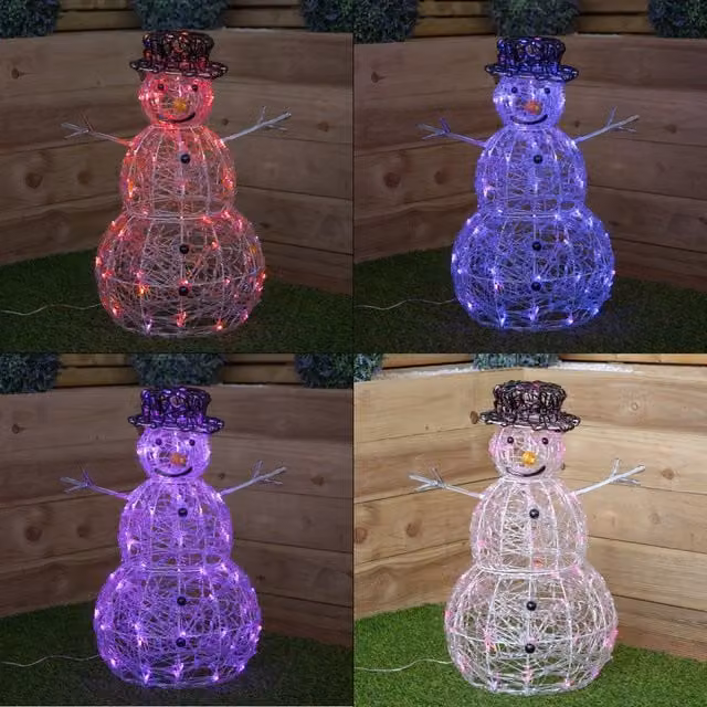 Samuel Alexander Multicolour Acrylic Christmas Snowman Decoration with 80 Colour Changing LEDs, H 60 cm x W 40 cm x D 40 cm – 1