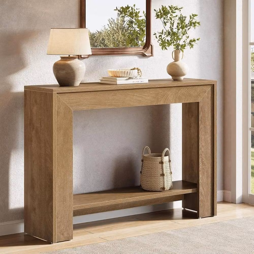 VOGREX Rustic Brown Farmhouse Console Table, Narrow Rectangular Entryway Table, W/D/H: 104.9 x 30 x 80 cm – 2