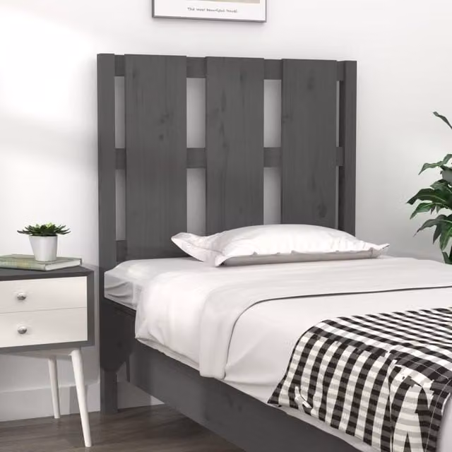 Berkfield Home Grey Rustic Solid Pine Bed Headboard W/D/H: 80.5 x 4 x 100 cm