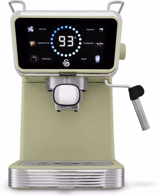 Swan Digital Espresso Coffee Machine with Steam Wand and Touch Display in Green