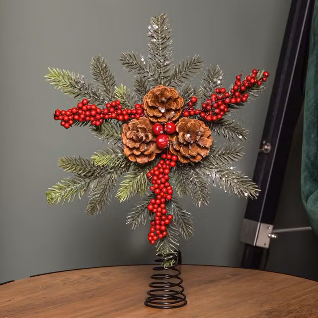 Samuel Alexander Christmas Tree Topper with Red Berries, Pinecones and Snowflakes, Height: 33 cm