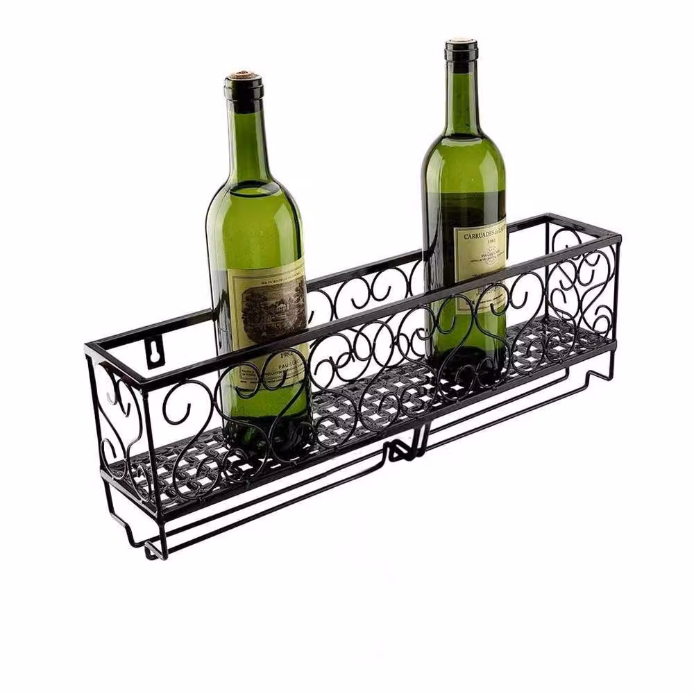 Hinsinc Wall-mounted Metal and Glass Wine Bottle Storage Rack in Black – 3