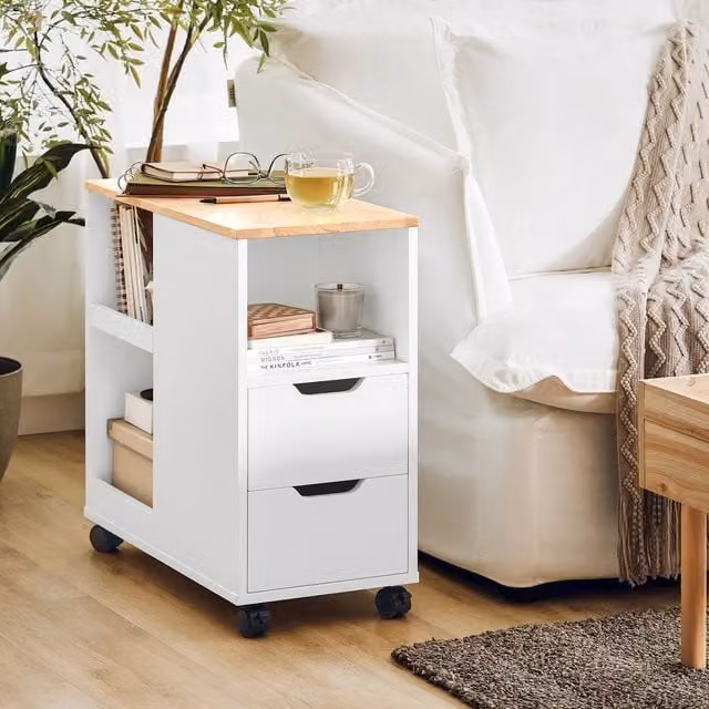 SoBuy Modern Mobile Storage Cabinet with Wood-Top and Castors in White