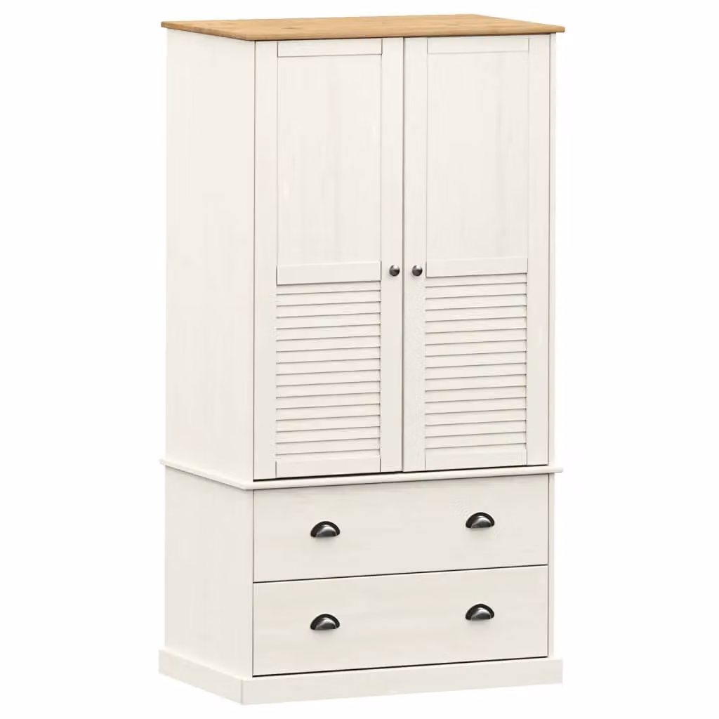 Berkfield Home VIGO White Wardrobe in Solid Pine with Integrated Drawers, W/D/H: 90 x 55 x 176 cm – 2