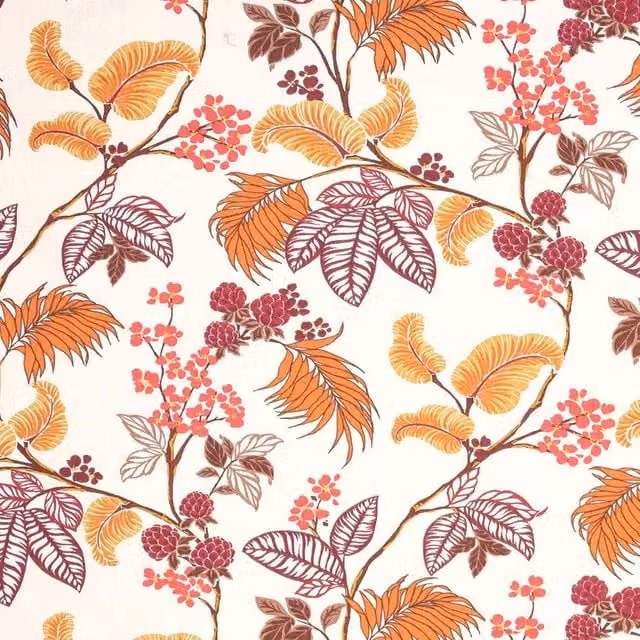 Terrys St-Lucia Floral Cotton Fabric in Nature Red, Orange and White