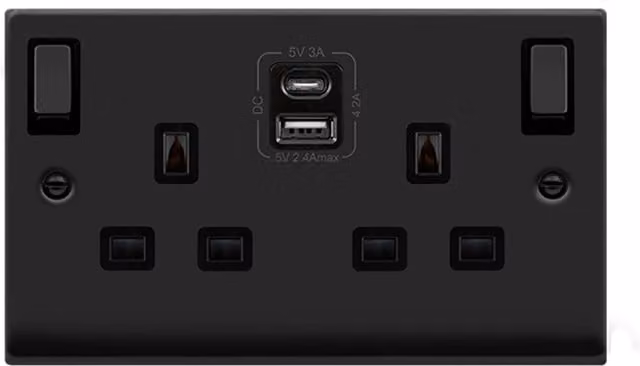 SE HOME Black Surface Mount Double Switched Socket with USB Ports