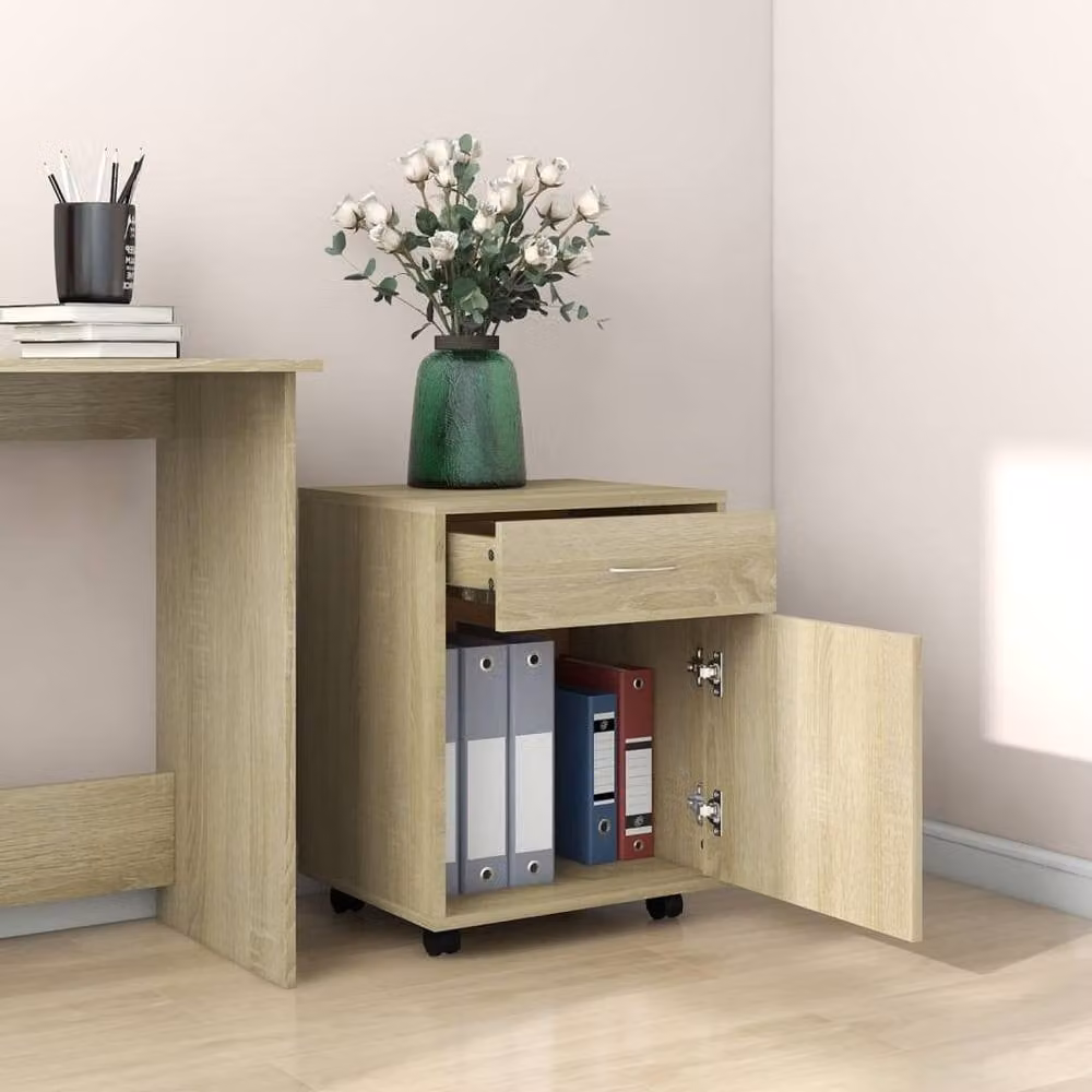 Berkfield Home Rolling Cabinet in Sonoma Oak, Light Brown, W/D/H: 45 x 38 x 54 cm