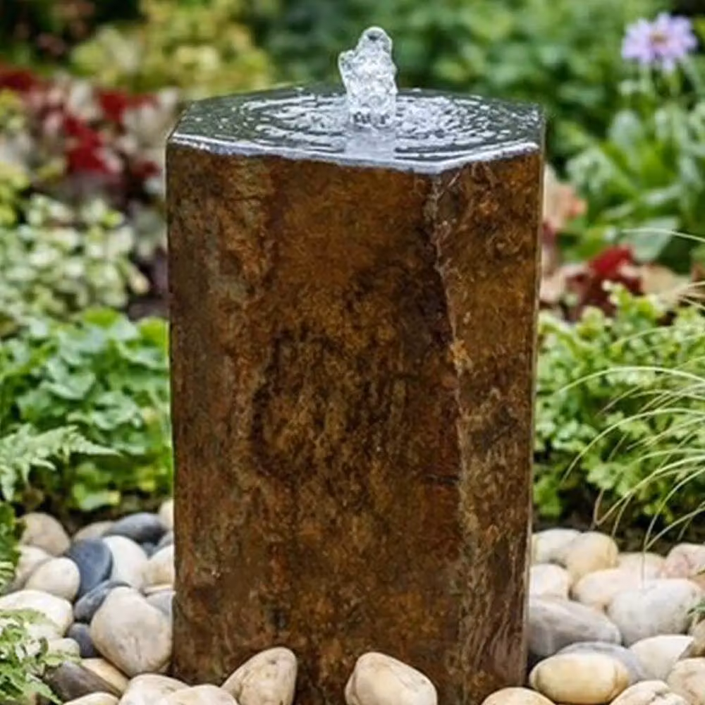 Buttercup Farm Basalt Spring Stone Fountain Water Feature with Pump in Brown, W: 30 cm, H: 50 cm – 2