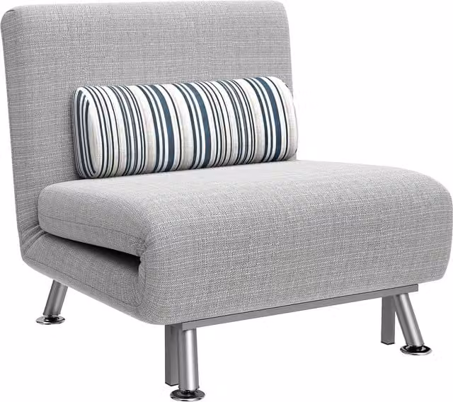 HOMCOM Single Sofa Bed with Pillow, Grey Foldable Fabric Sleeper with Metal Frame