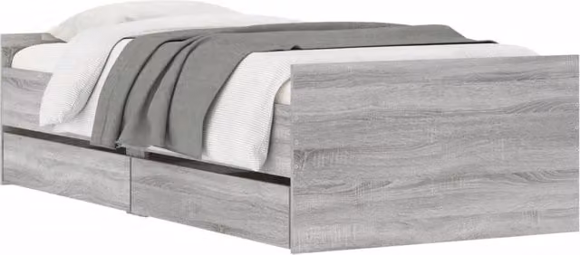 Berkfield Home Modern Single Bed Frame with Drawers, Grey Sonoma, W/D/H: 90 x 190 cm