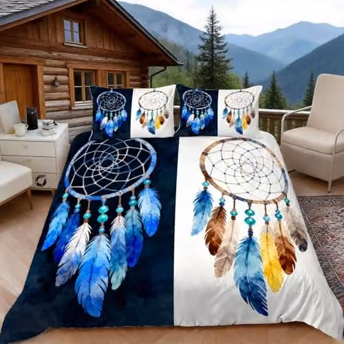 Duosm 3-Piece Single Duvet Cover and Pillowcase Set, 3D Printed Watercolor Dreamcatcher Bohemian Microfibre Bedding, White, W/D/H: 135 x 200 cm – 1