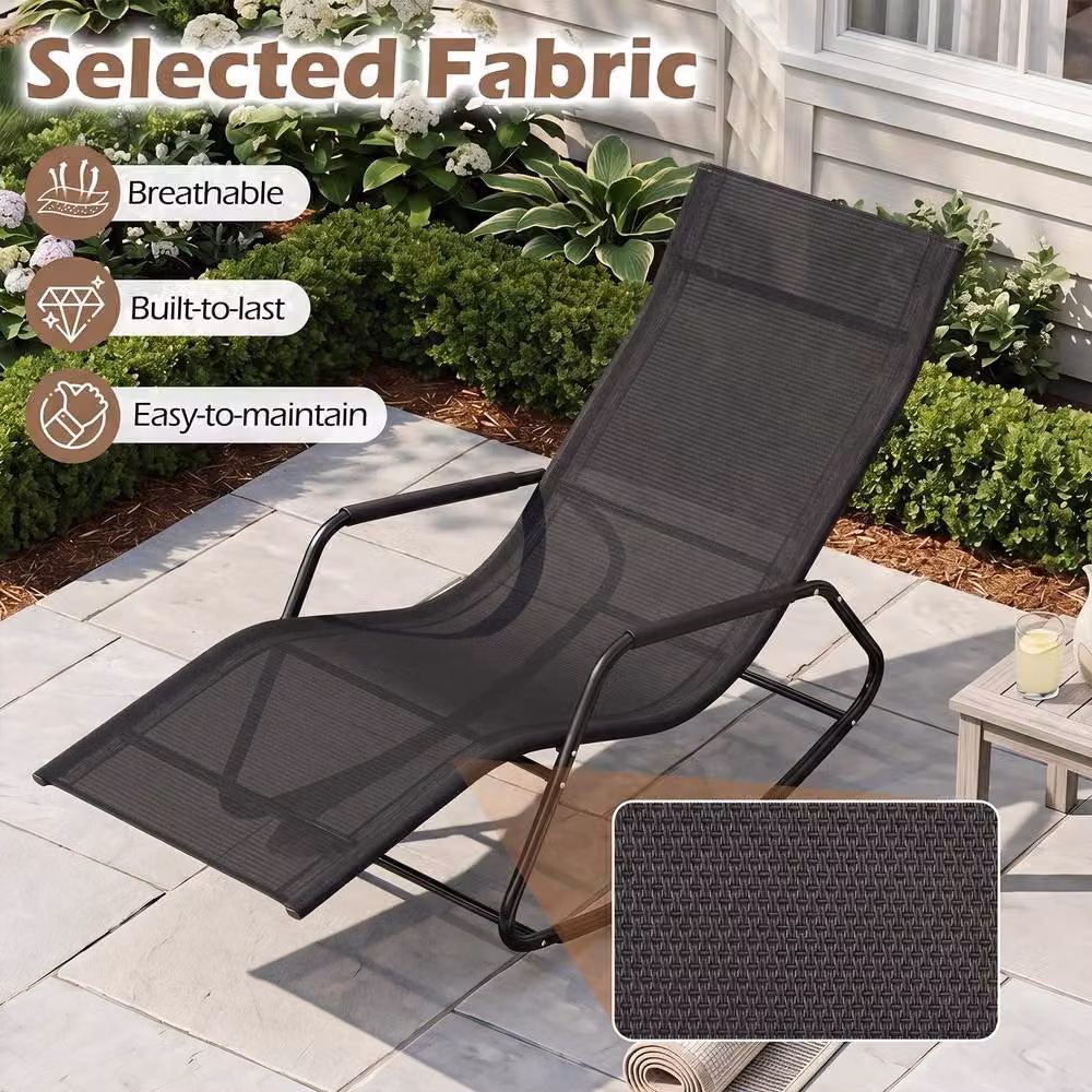 Costway Black Outdoor Rocking Chair with Armrests and Back Support Bar for Garden and Terrace – 6