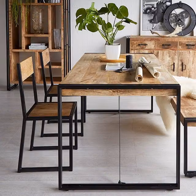 IH Design Industrial Mintis Metal and Wood Dining Chair in Brown