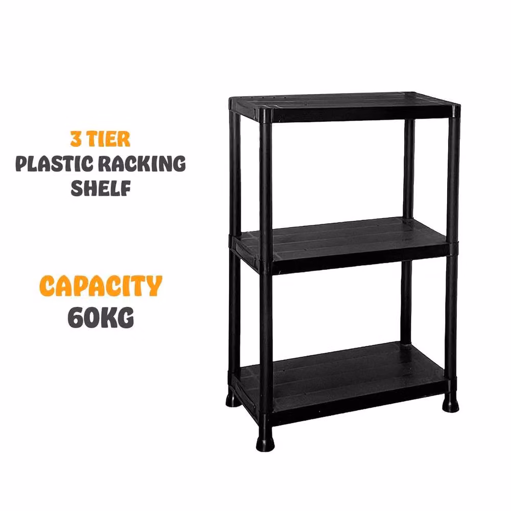 FORGEVIO 3 Tier Plastic Freestanding Storage Shelving Unit in Black – 4