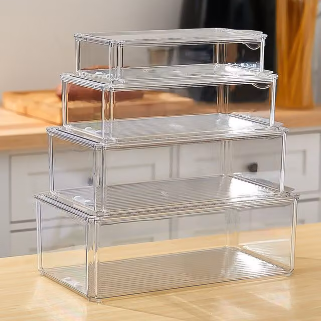 Livingandhome Set of 4 Transparent BPA-Free Plastic Refrigerator Organiser Food Storage Containers in White