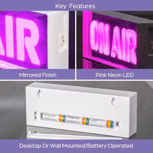 Global Gizmos 51519 On Air Neon Sign Pink LED Acrylic Box Light with Mirrored Finish, W/D/H: 23.0 x 23.0 x 8.0 cm – 2